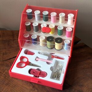 Vintage Sewing Box Crafts Storage Thread Sewing Accessories Organizer Box Red